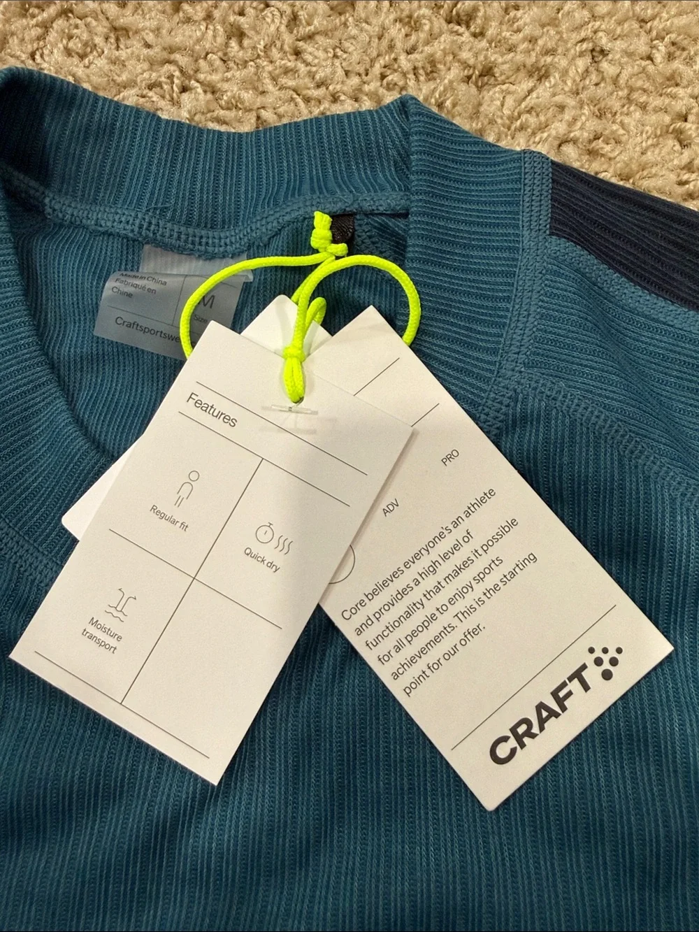 Craft Core Dry Baselayer Set Men’s Medium NWT | Blaze | Recycled Polyester Therm